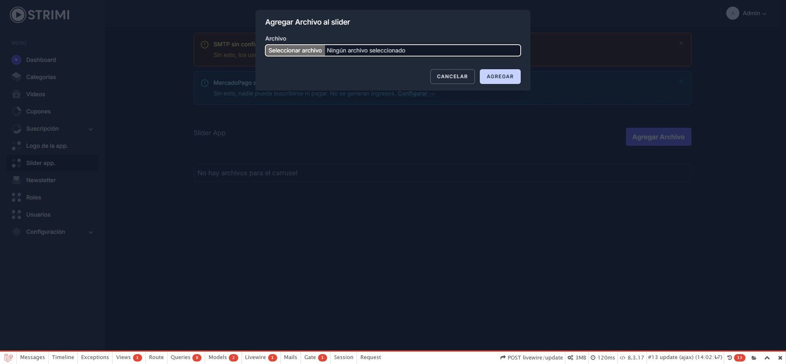 Interfaz real de STRIMI: Agregar un archivo al slider