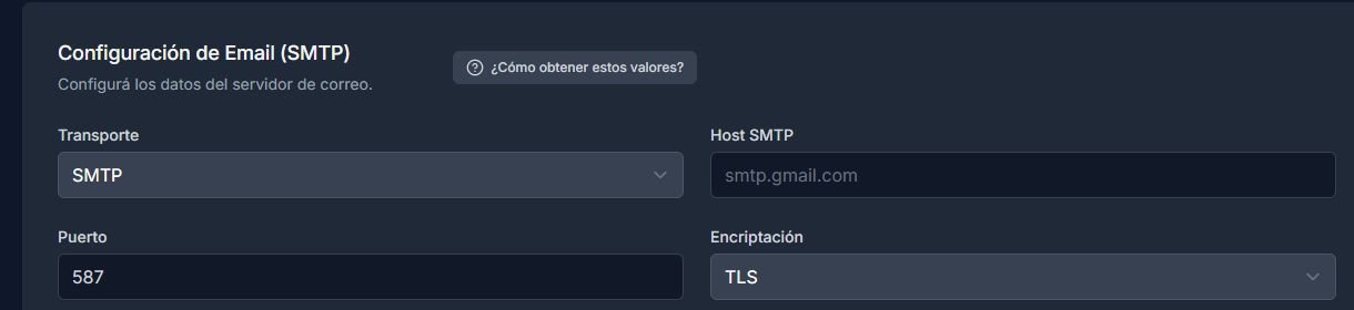 Interfaz real de STRIMI: Revisar la configuración de Email (SMTP)